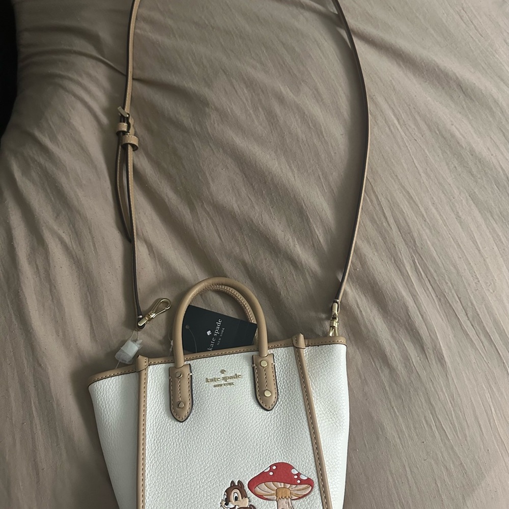 Kate Spade White and Tan Crossbody Bag with Mushroom Design